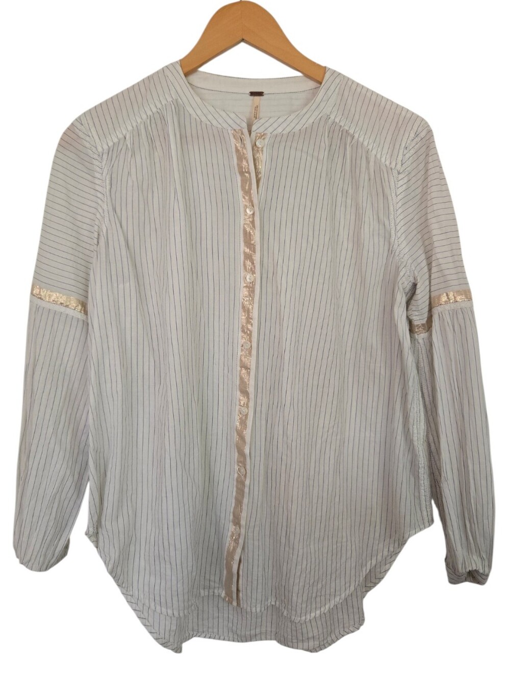 Free People Pinstripe Metallic Detail Blouse Small✨ - Picture 1 of 5